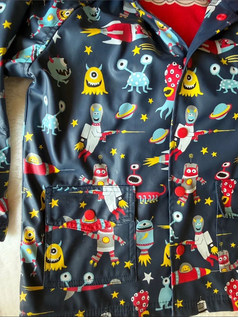 Hatley Size 6 Space Aliens Terry lined Raincoat